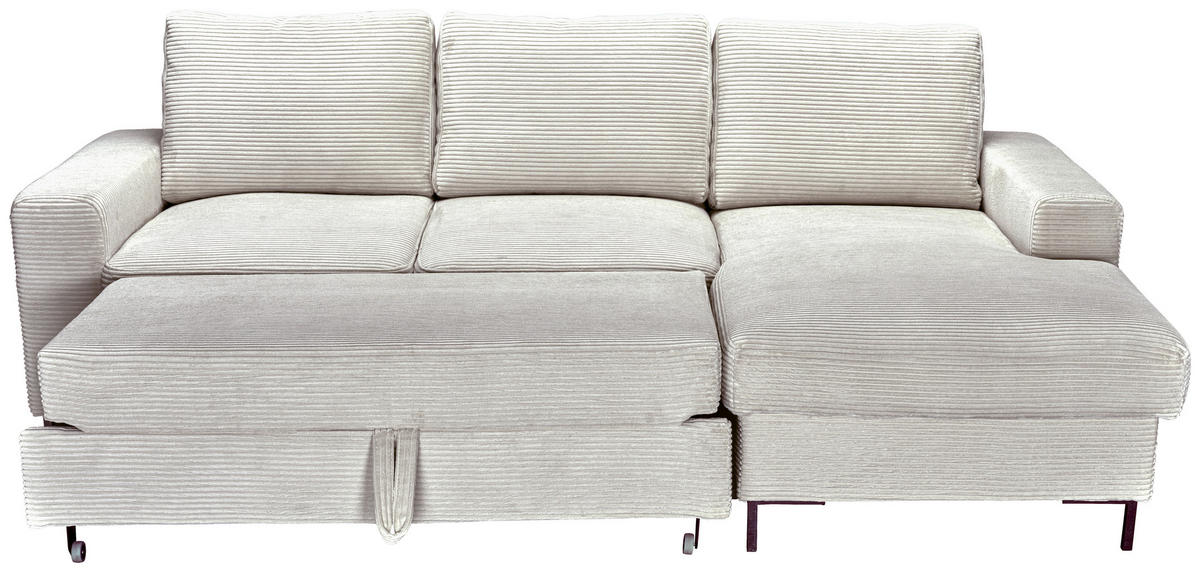 ECKSOFA Naturfarben Cord Rückenkissen, Bettkasten, Schlaffunktion, Rücken echt, Liegefläche im Originalstoff  - Schwarz/Naturfarben, KONVENTIONELL, Textil/Metall (240/150cm) - Carryhome