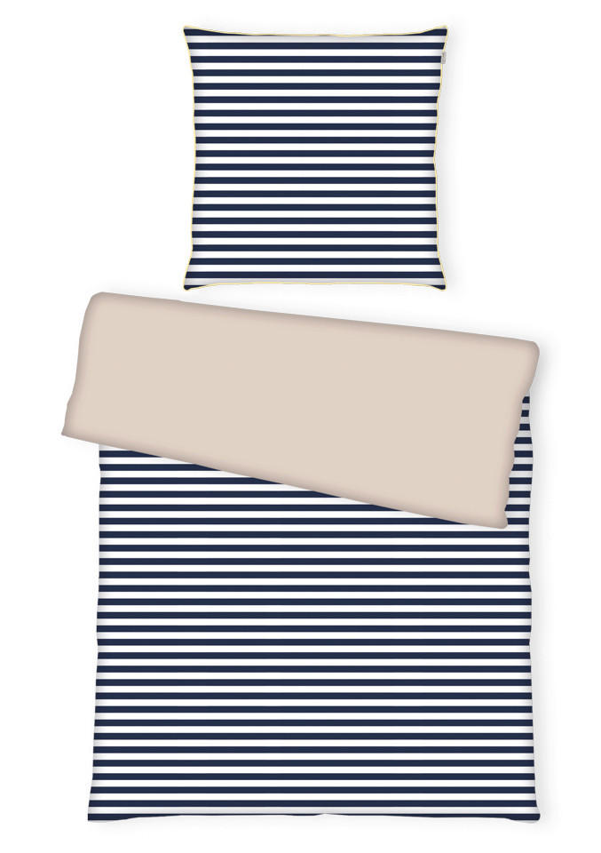 WENDEBETTWÄSCHE Perkal 135/200 cm - Sandfarben/Dunkelblau, Basics, Textil (135/200cm) - Tom Tailor