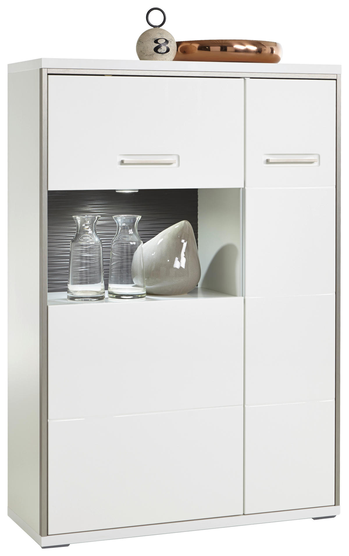 VYSOKÁ KOMODA, sivá, strieborná, biela, 94/137/38 cm - sivá/biela, Design, kov/kompozitné drevo (94/137/38cm) - Livetastic