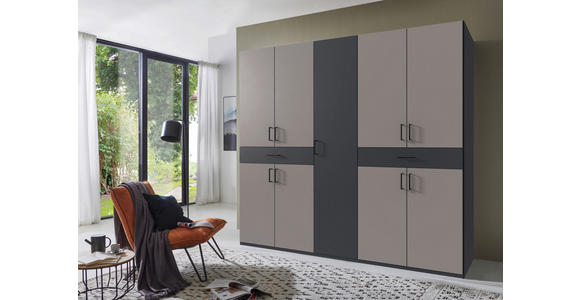 DREHTÜRENSCHRANK in Graphitfarben, Sahara - Schwarz/Graphitfarben, KONVENTIONELL, Holzwerkstoff/Kunststoff (225/208/58cm) - Carryhome
