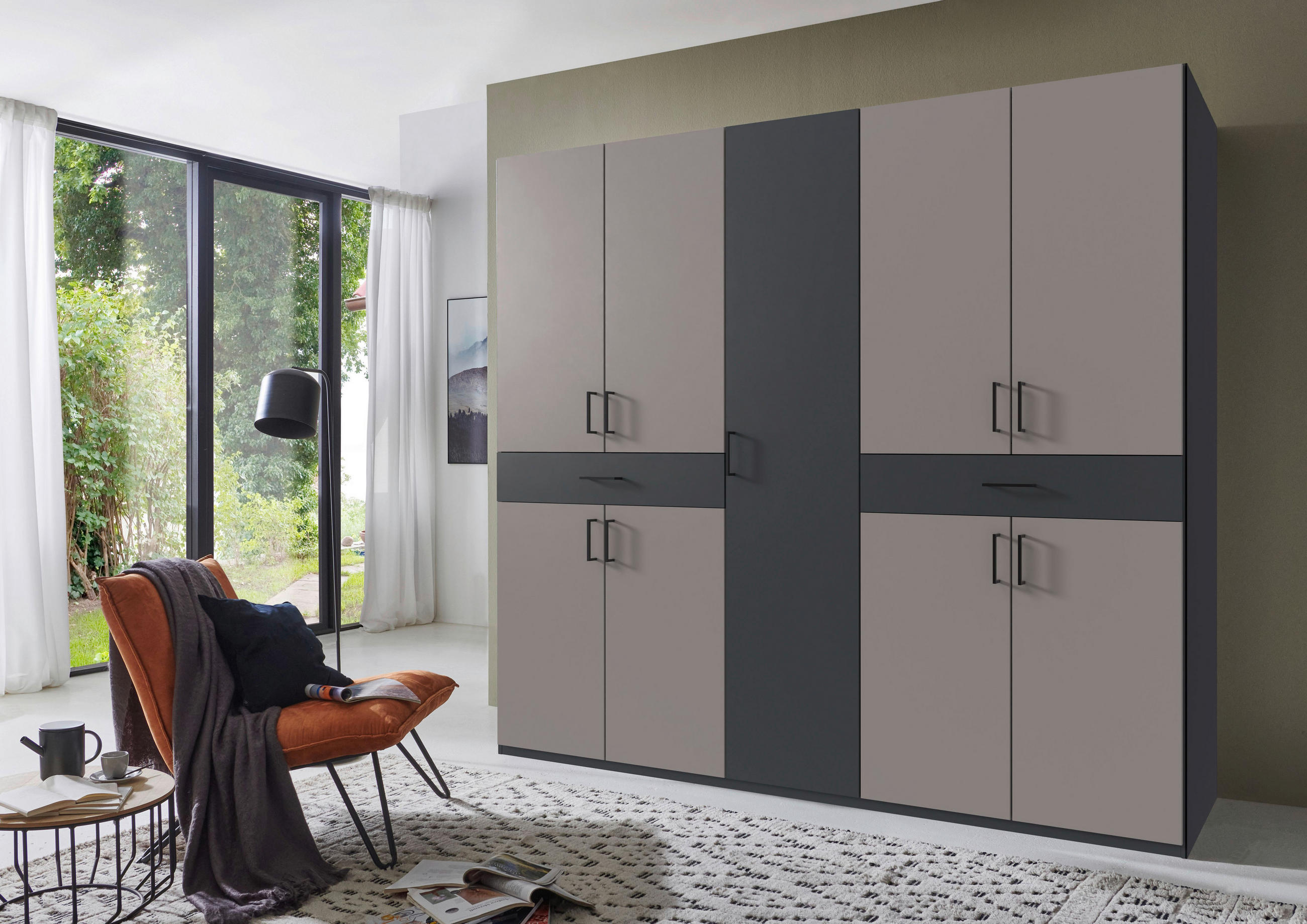 DREHTÜRENSCHRANK in Graphitfarben, Sahara  - Schwarz/Graphitfarben, Konventionell, Holzwerkstoff/Kunststoff (225/208/58cm) - Carryhome