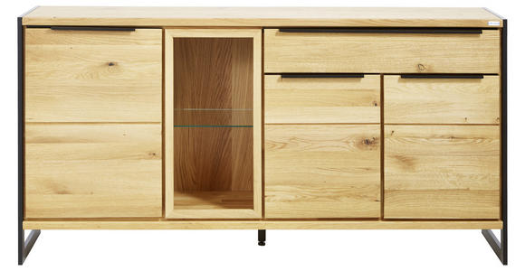 SIDEBOARD Wildeiche massiv Eichefarben - Eichefarben/Schwarz, Natur, Glas/Holz (178,2/90/41cm) - Linea Natura