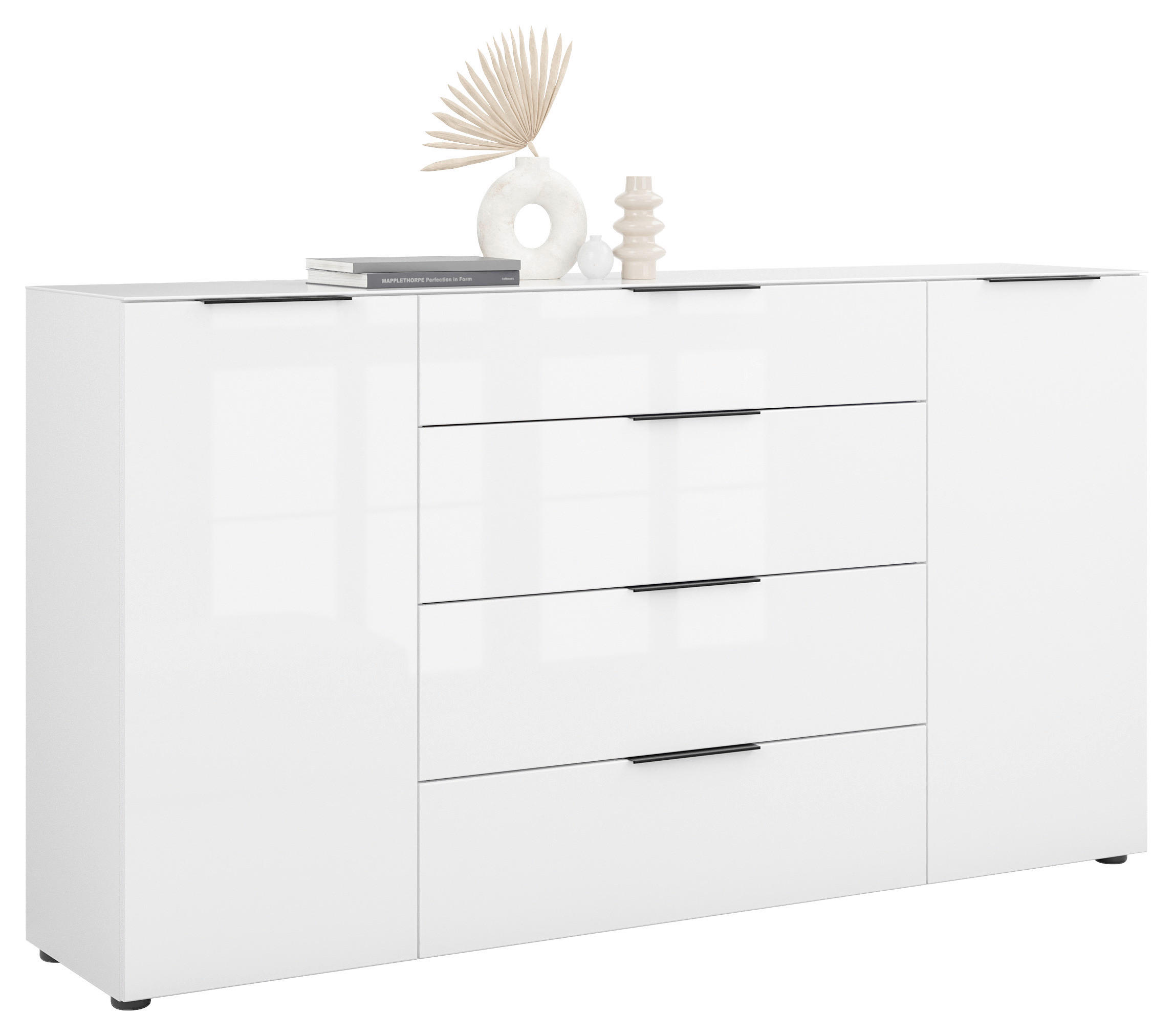 SIDEBOARD Style in 180/98,7/40 cm - Weiß Hochglanz/Schwarz, Basics, Glas/Holzwerkstoff (180/98,7/40cm)
