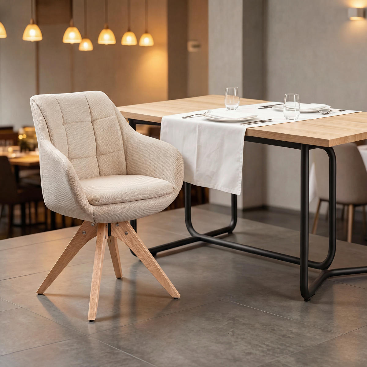ARMLEHNSTUHL  Sitzfläche 360° drehbar Webstoff  Eichefarben, Beige  - Eichefarben/Beige, Design, Holz/Textil (62/83/61cm) - Novel