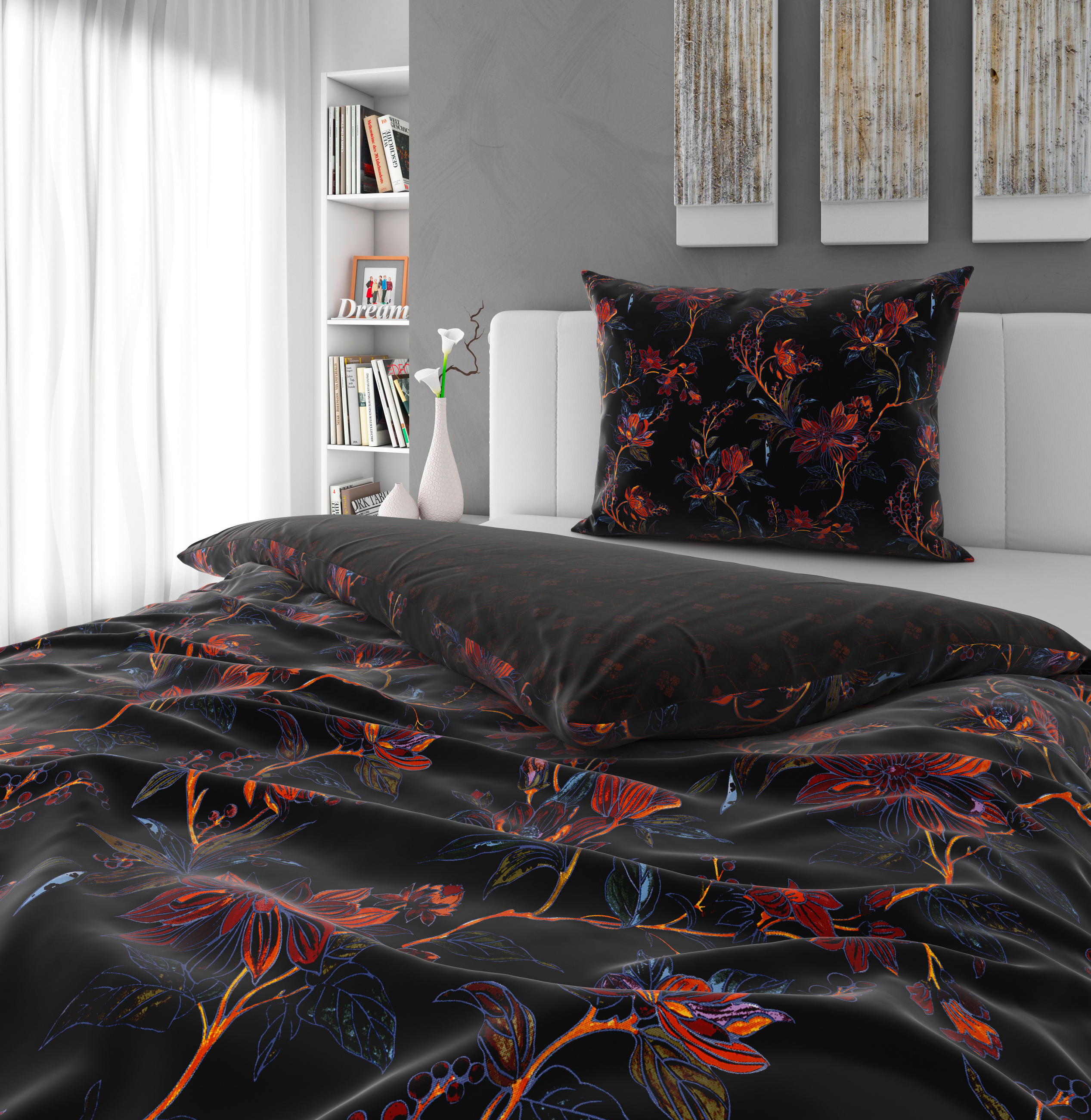 OBOJESTRANSKA POSTELJNINA GEMMA 140/200 cm saten črna  - črna, Konvencionalno, tekstil (140/200cm) - Esposa
