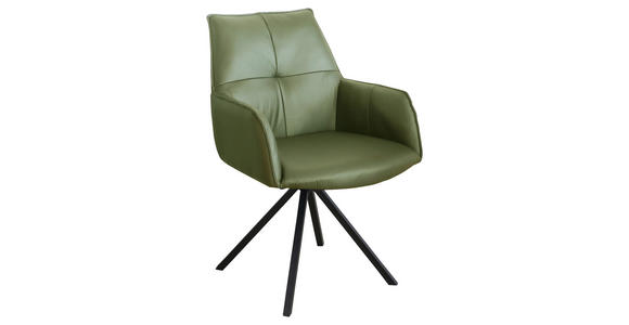 ARMLEHNSTUHL , Lederauswahl, Typenauswahl, inklusive Armlehnen, Sitzfläche 180° drehbar, automatische Rückholfunktion , Echtleder  - Schwarz/Grün, Design, Leder/Metall (59,5/87,5/69cm) - Novel
