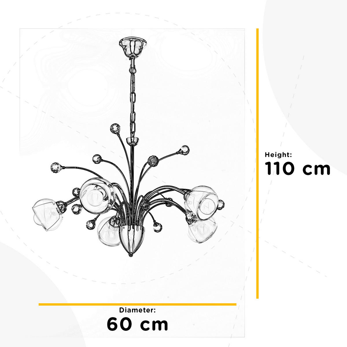 KRONLEUCHTER 60/110 cm   - Chromfarben, KONVENTIONELL, Glas/Metall (60/110cm)