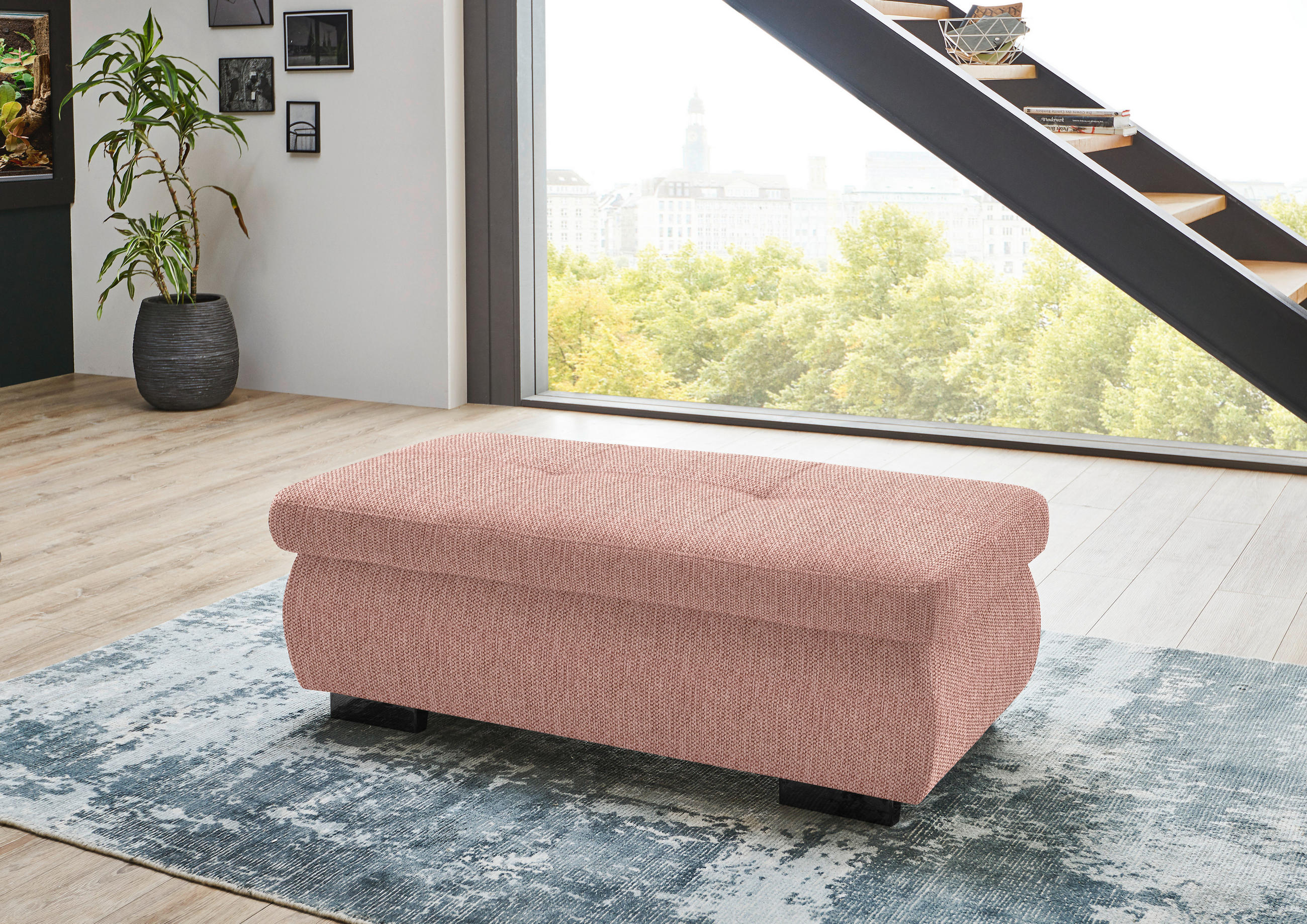 HOCKER in Textil Rostfarben  - Rostfarben/Schwarz, Design, Textil/Metall (138/44/67cm) - Beldomo Style