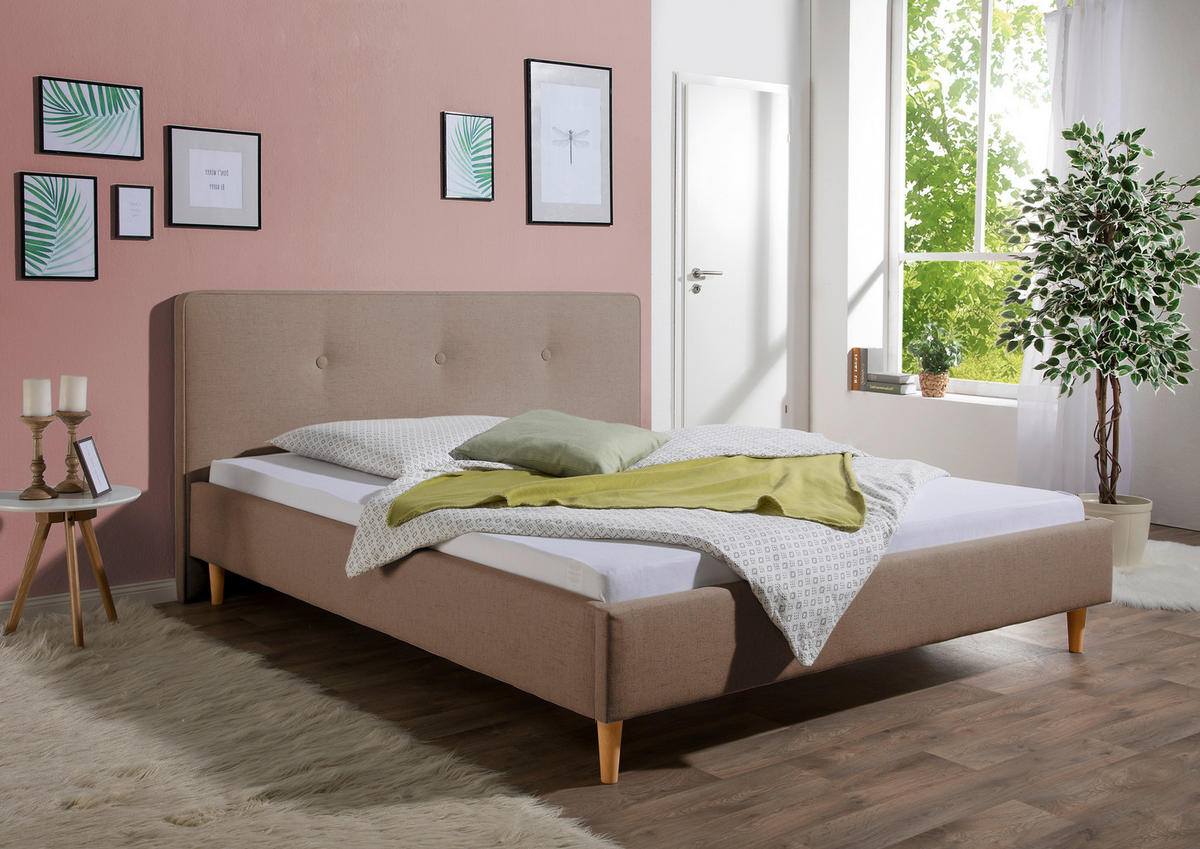 POLSTERBETT 200/200 cm,  in Hellbraun,  - Hellbraun/Naturfarben, MODERN, Holz/Textil (200/200cm) - Livetastic