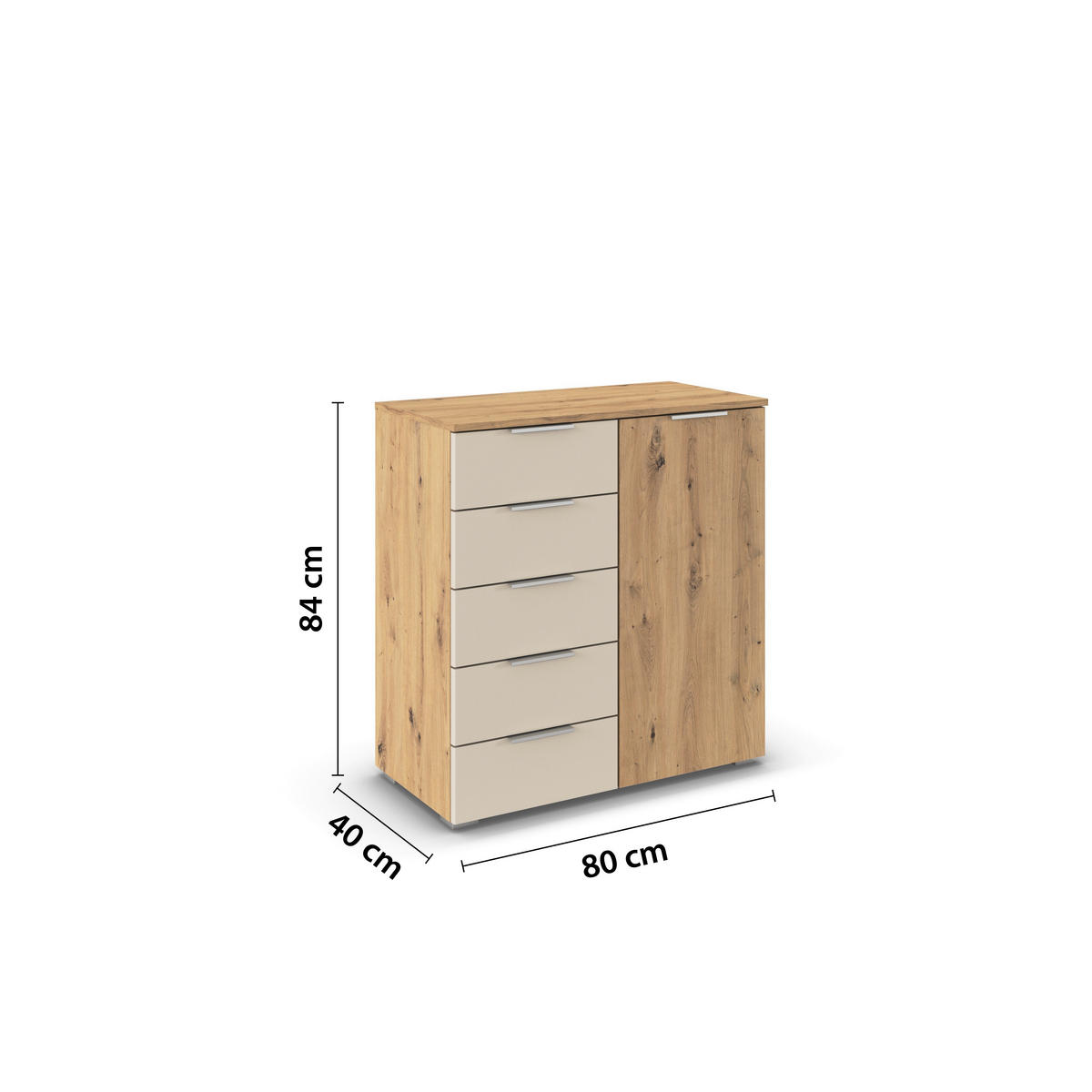 COMODĂ 80/84/40 cm  - stejar Artisan/culoare aluminiu, Basics, plastic/metal (80/84/40cm)