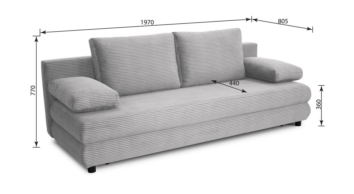 SCHLAFSOFA  mit Stoffauswahl Cord Grau  - Schwarz/Grau, Design, Kunststoff/Textil (197/77/81cm) - home24