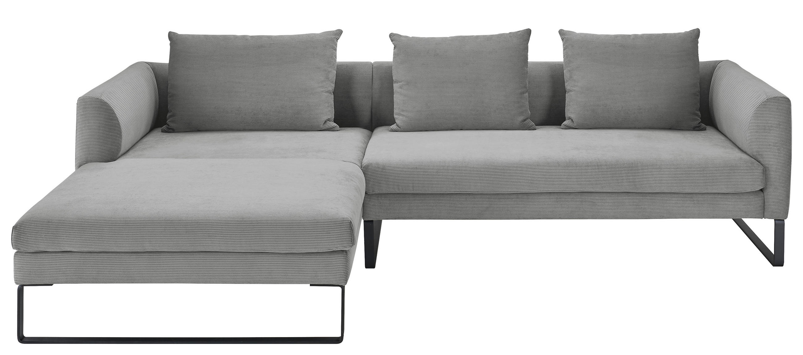 ECKSOFA in Feincord Grau  - Schwarz/Grau, Konventionell, Textil/Metall (178/284cm) - Hom`in