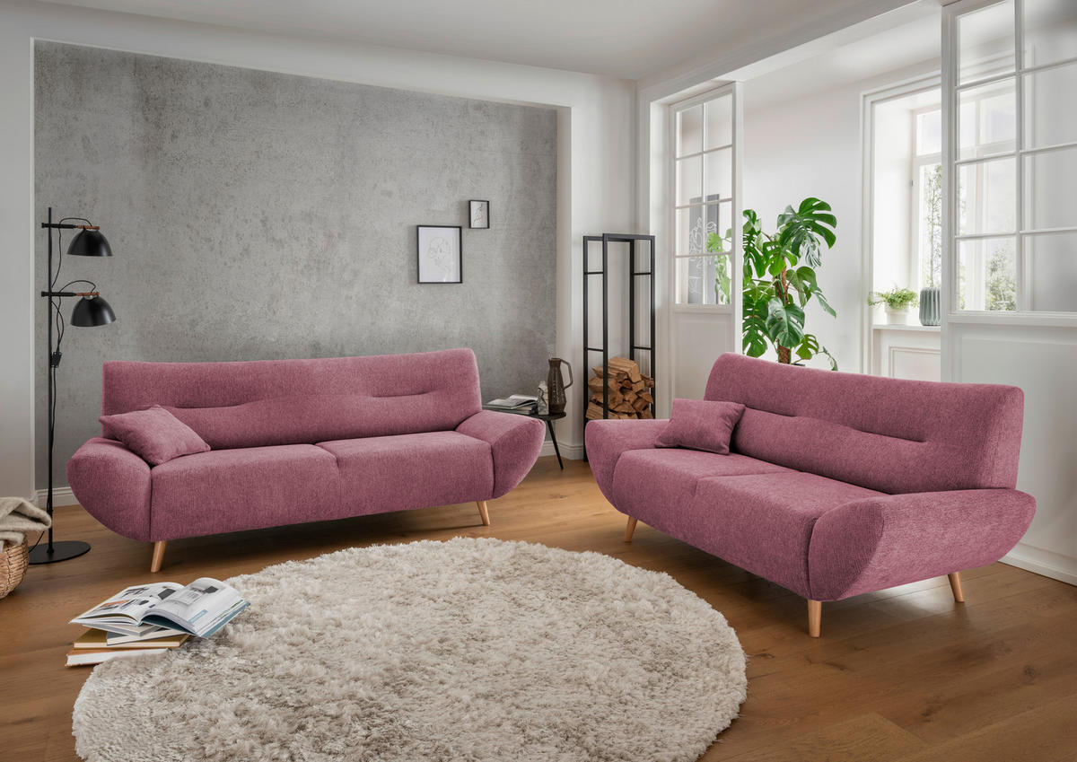 2-SITZER-SOFA Chenille Brombeere  - Wildeiche/Brombeere, MODERN, Holz/Textil (173/81/90cm) - MID.YOU