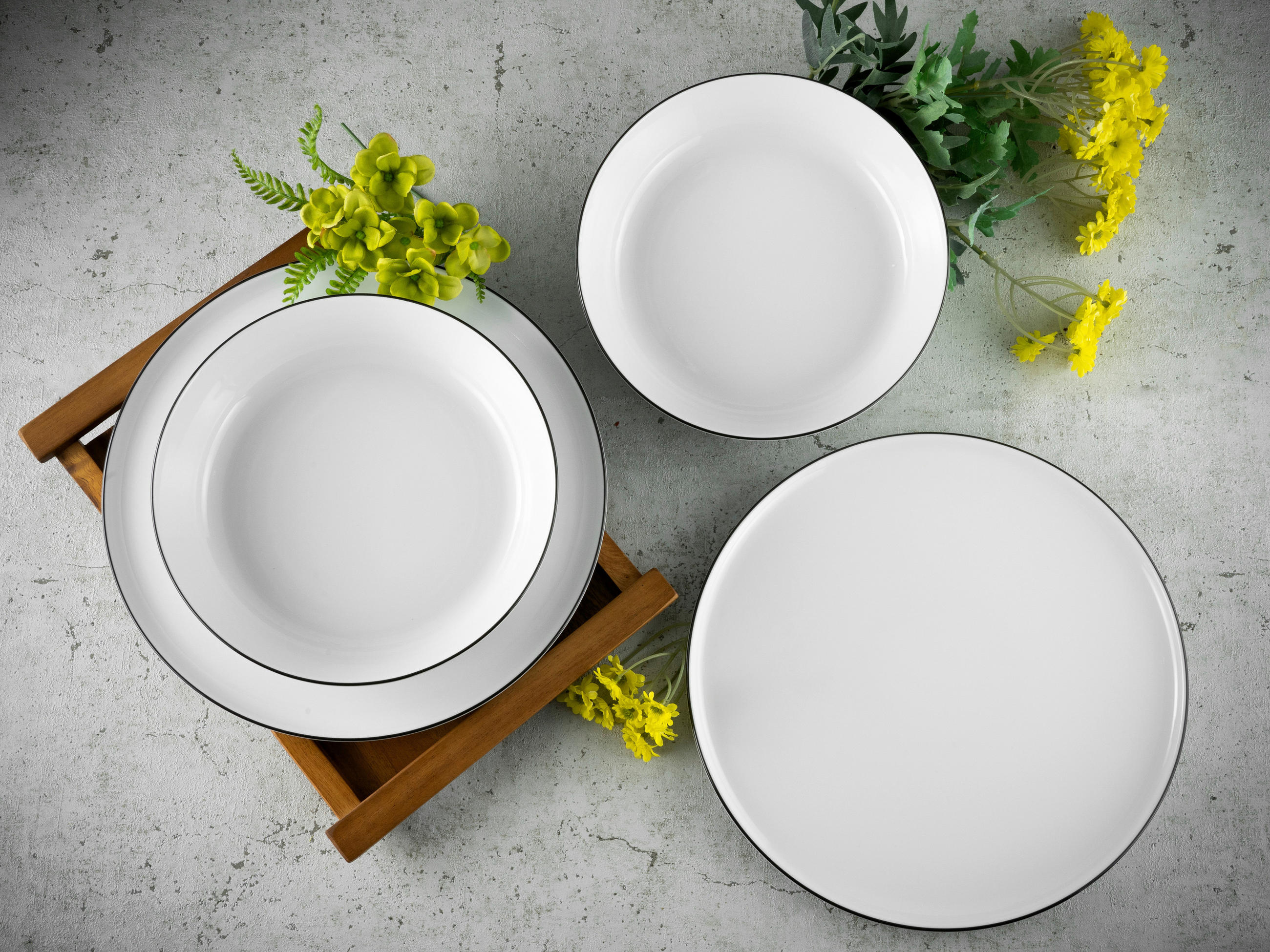 TAFELSERVICE Schwarz, Weiß 12-teilig Chef Collection Black Line  - Schwarz/Weiß, Basics, Keramik - Creatable
