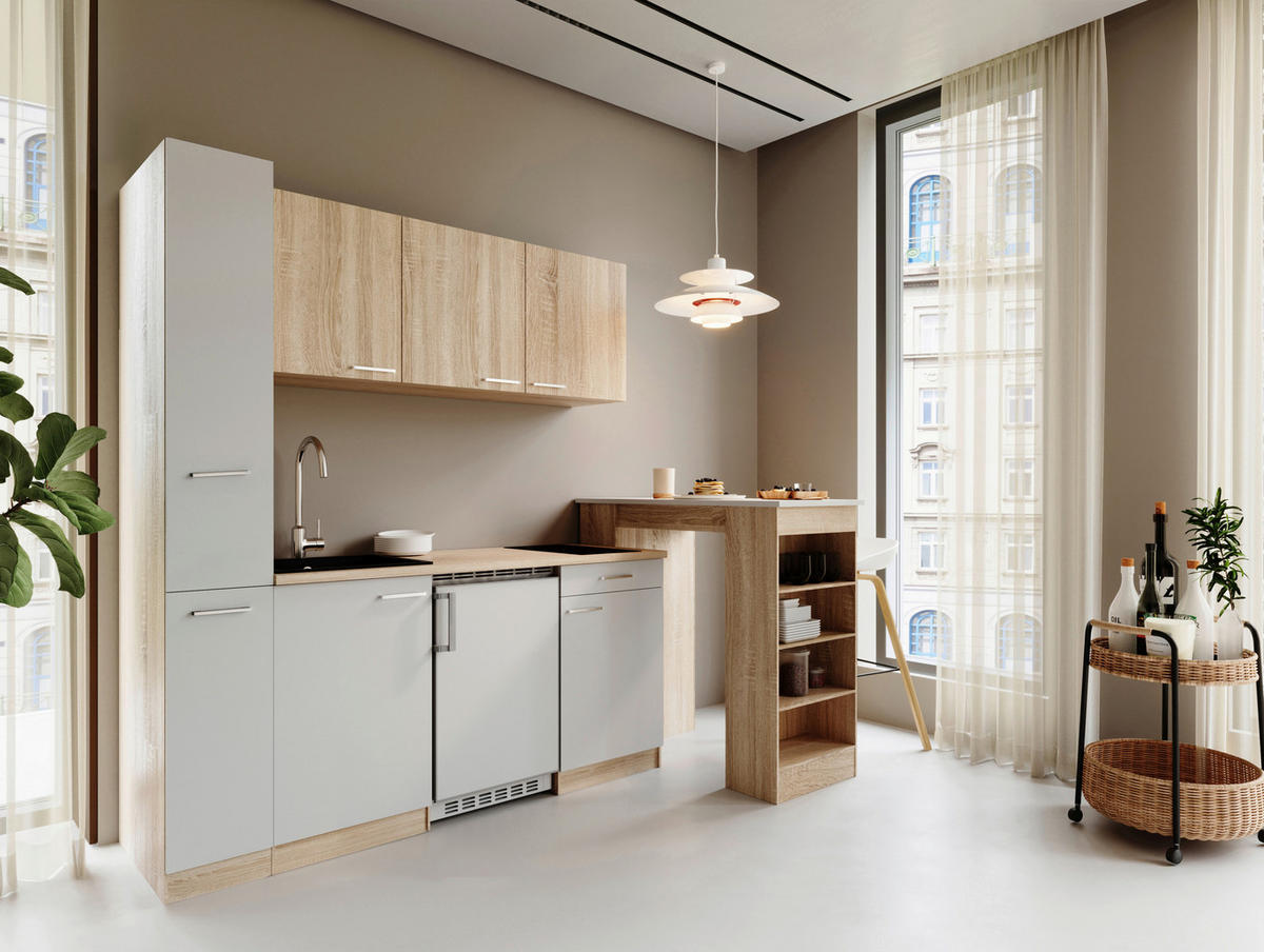 KUHINJSKI BLOK - barve hrasta/bela, Design, umetna masa/leseni material (180cm) - Respekta
