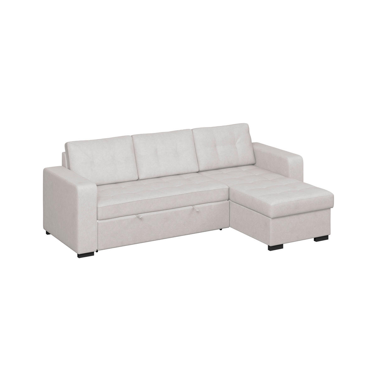 ECKSOFA TURIN Creme Mikrofaser, Struktur Rückenkissen, Bettkasten  - Creme/Schwarz, Trend, Textil/Metall (239/160cm) - MID.YOU