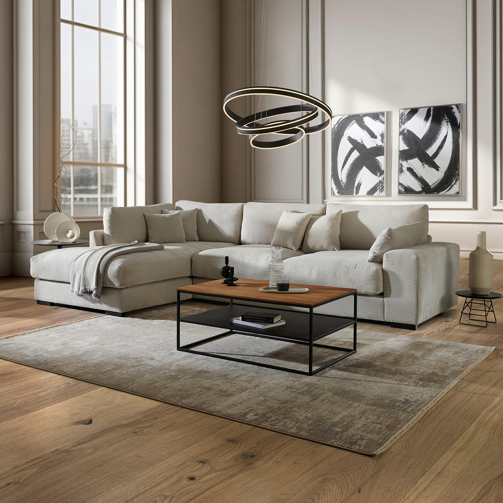 Thumbnail - Lomoco Ecksofa, Hellgrau, Textil, 4-5-Sitzer, Füllung: Schaumstoff, Ottomane links, L-Form, 340x205 cm, seitenverkehrt e...