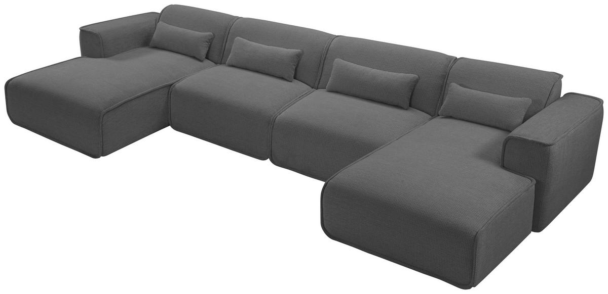 WOHNLANDSCHAFT LOMOCO MATEO Anthrazit Flachgewebe  - Anthrazit/Schwarz, Design, Kunststoff/Textil (165/386/165cm) - Lomoco