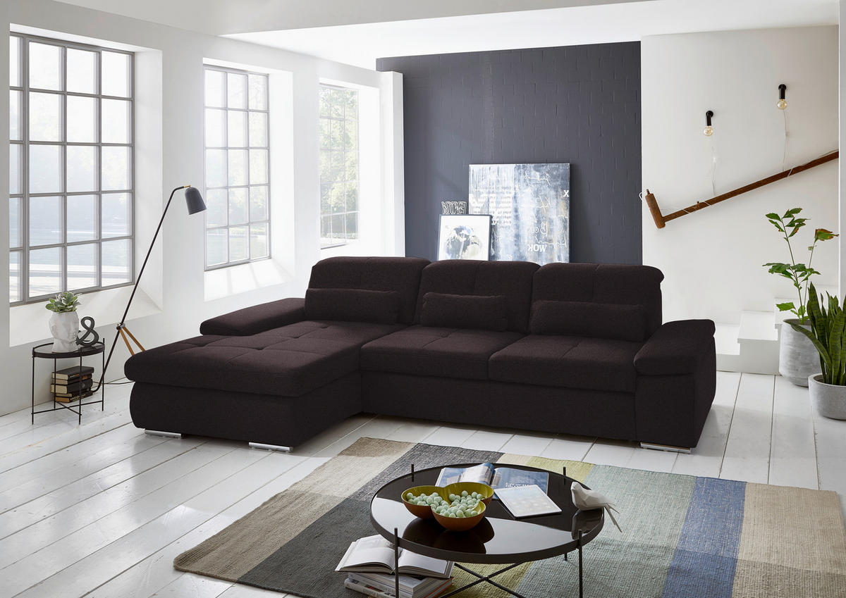 ECKSOFA  in Flachgewebe Schwarzbraun  195/309 cm  - Chromfarben/Schwarzbraun, Design, Textil (195/309cm) - Beldomo Style