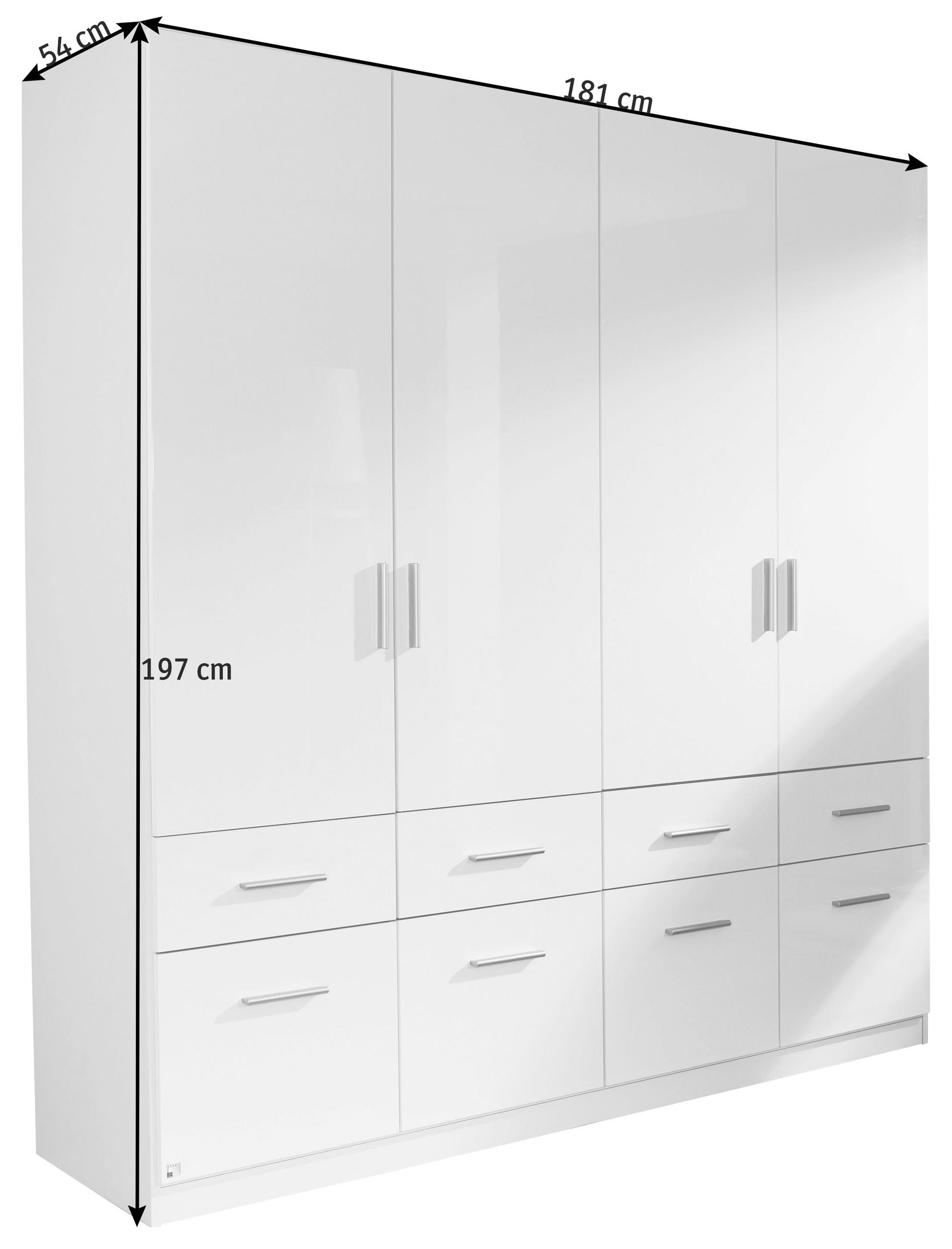DREHTÜRENSCHRANK 4-türig Weiß, Weiß Hochglanz - Weiß Hochglanz/Alufarben, Design, Holzwerkstoff/Kunststoff (181/197/54cm) - Carryhome