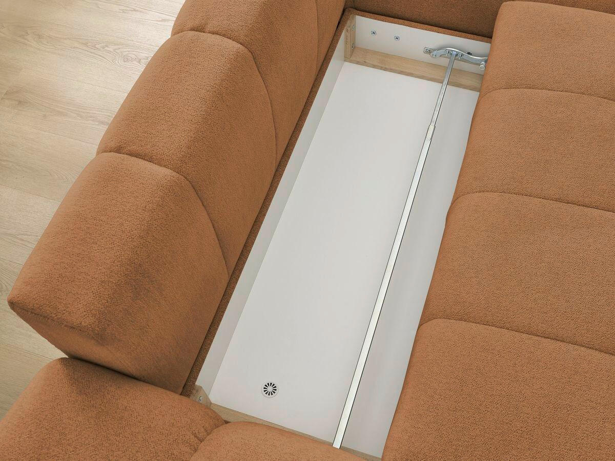 ECKSCHLAFSOFA EVEREST  mit Rücken echt, Armteil links, Armteil rechts Flachgewebe Orange  - Schwarz/Orange, MODERN, Kunststoff/Textil (318/180cm) - Livetastic