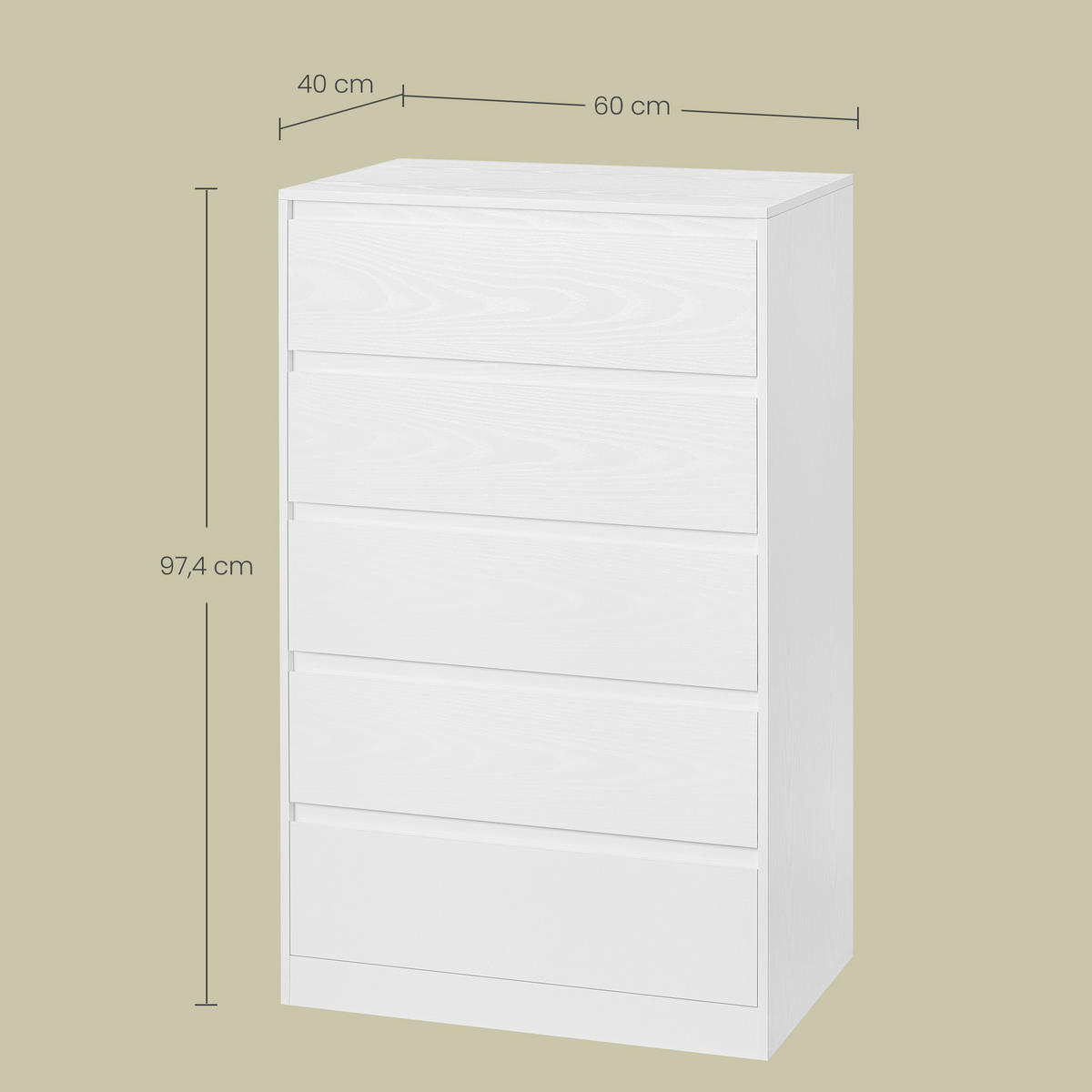 KOMMODE , 60/97,4/40 cm, 5 Schublade(n)  - Weiß, Trend, Holzwerkstoff (60/97,4/40cm) - Boxxx