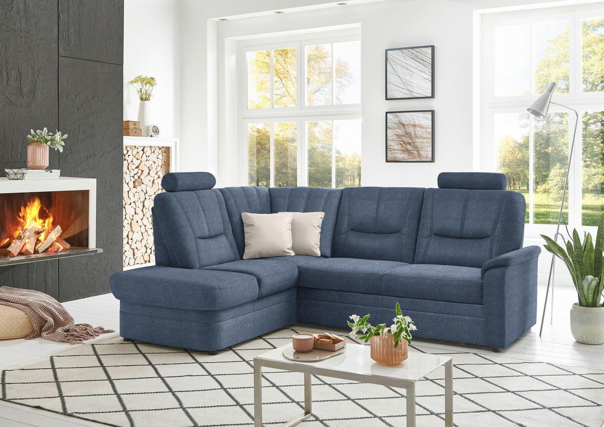 ECKSOFA Chenille Blau  - Blau/Schwarz, Konventionell, Kunststoff/Textil (185/235cm) - Beldomo Comfort