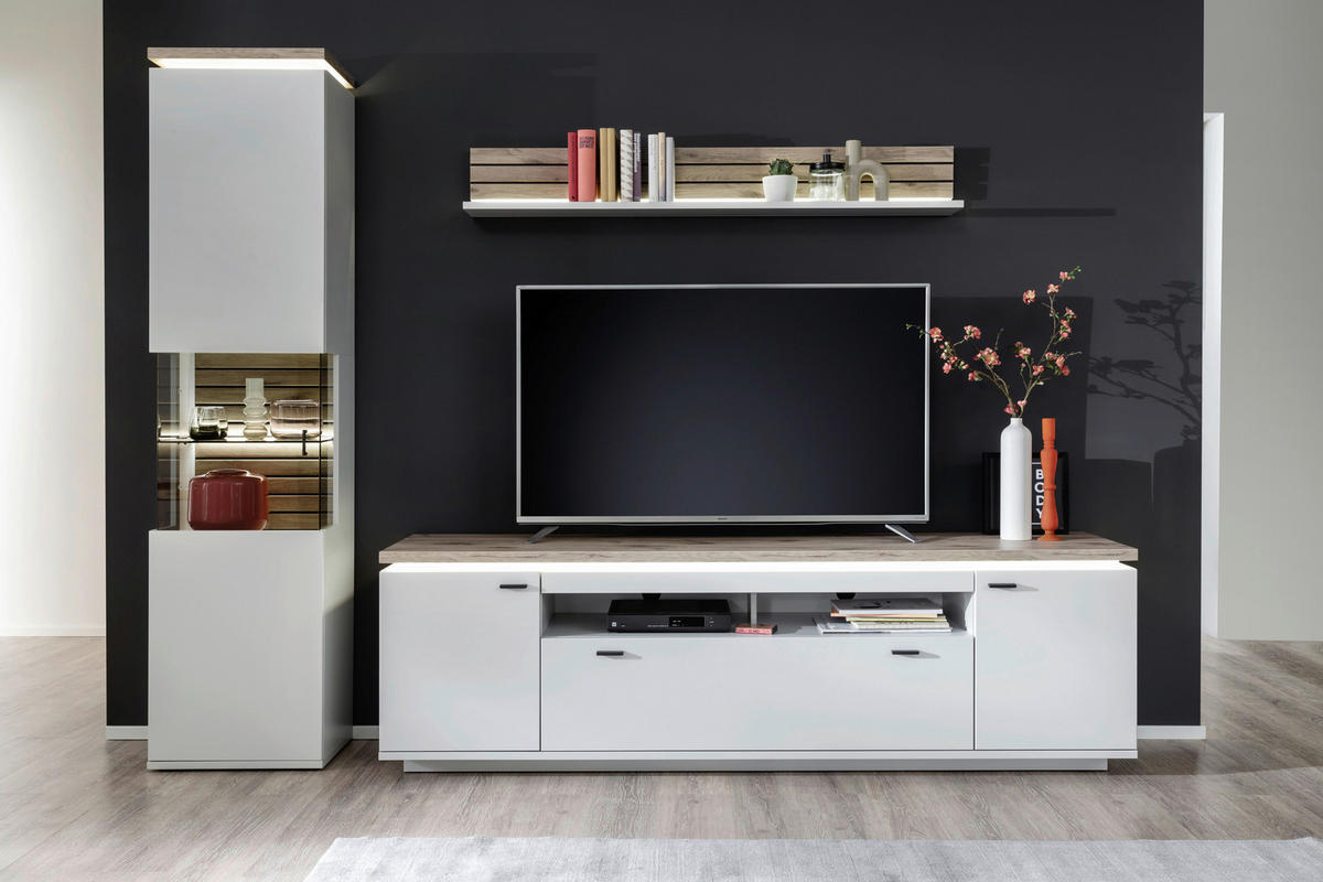 DNEVNI REGAL,  bela, barve hrasta  - barve hrasta/bela, Design, kovina/steklo (270/207/50cm) - Hom`in