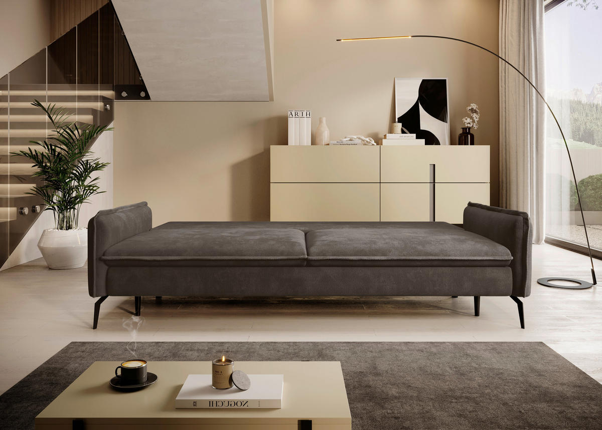 SCHLAFSOFA Chenille Mokka  - Schwarz/Mokka, KONVENTIONELL, Textil/Metall (223/89/107cm) - Carryhome