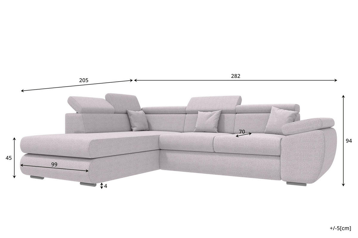 ECKSOFA Hellgrau Struktur  - Chromfarben/Hellgrau, KONVENTIONELL, Kunststoff/Textil (205/282cm) - Carryhome