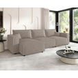 ECKSOFA Beige Cord Zierkissen, Rückenkissen, Schlaffunktion, Rücken echt  - Beige/Schwarz, MODERN, Kunststoff/Textil (350/168cm) - Xora
