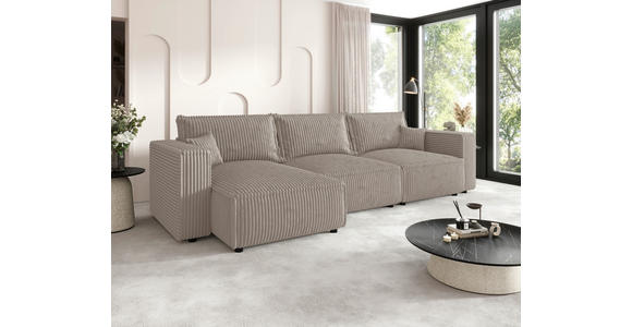 ECKSOFA Beige Cord Zierkissen, Rückenkissen, Schlaffunktion, Rücken echt  - Beige/Schwarz, MODERN, Kunststoff/Textil (350/168cm) - Xora