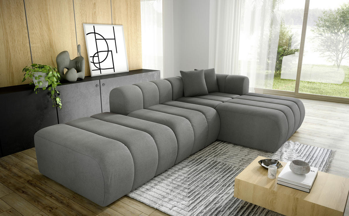 ECKSOFA Graphitfarben Webstoff Zierkissen  - Schwarz/Graphitfarben, LIFESTYLE, Kunststoff/Textil (289/178cm) - Milino
