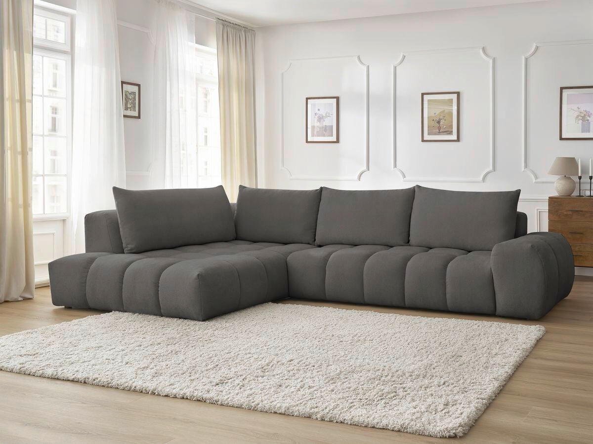 ECKSOFA Ottomane links  EVEREST Dunkelgrau Struktur  - Dunkelgrau/Schwarz, MODERN, Kunststoff/Textil (210/352cm)