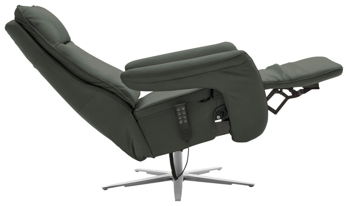 RELAXSESSEL in Leder Dunkelgrün  - Dunkelgrün/Edelstahlfarben, Design, Leder/Metall (79-83/116/87-176cm) - Valdera