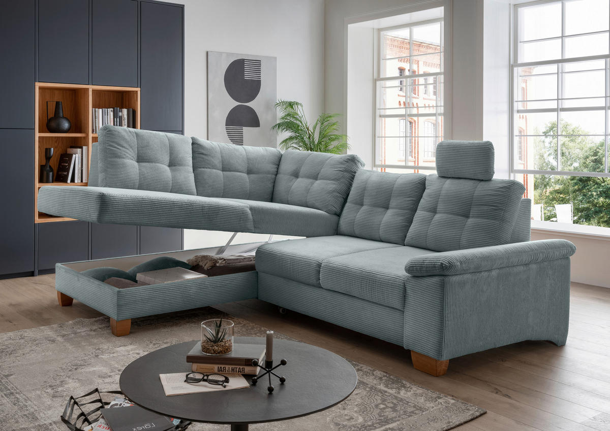ECKSOFA in Cord Hellblau  - Naturfarben/Hellblau, Modern, Holz/Textil (206/274cm) - Livetastic