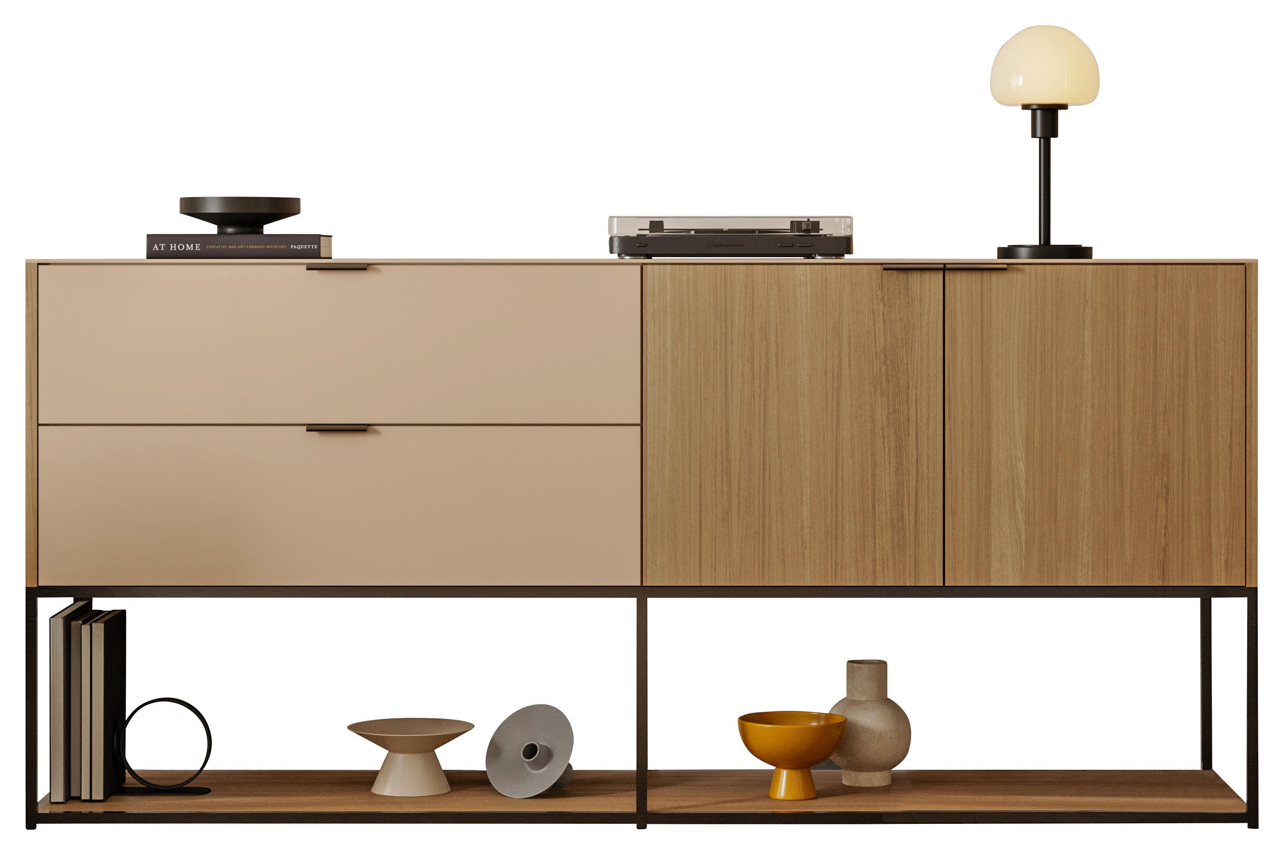SIDEBOARD Eiche Bianco, Naturfarben  203,8/94,4/47,5 cm  - Eiche Bianco/Schwarz, Natur, Glas/Holz (203,8/94,4/47,5cm) - Walden