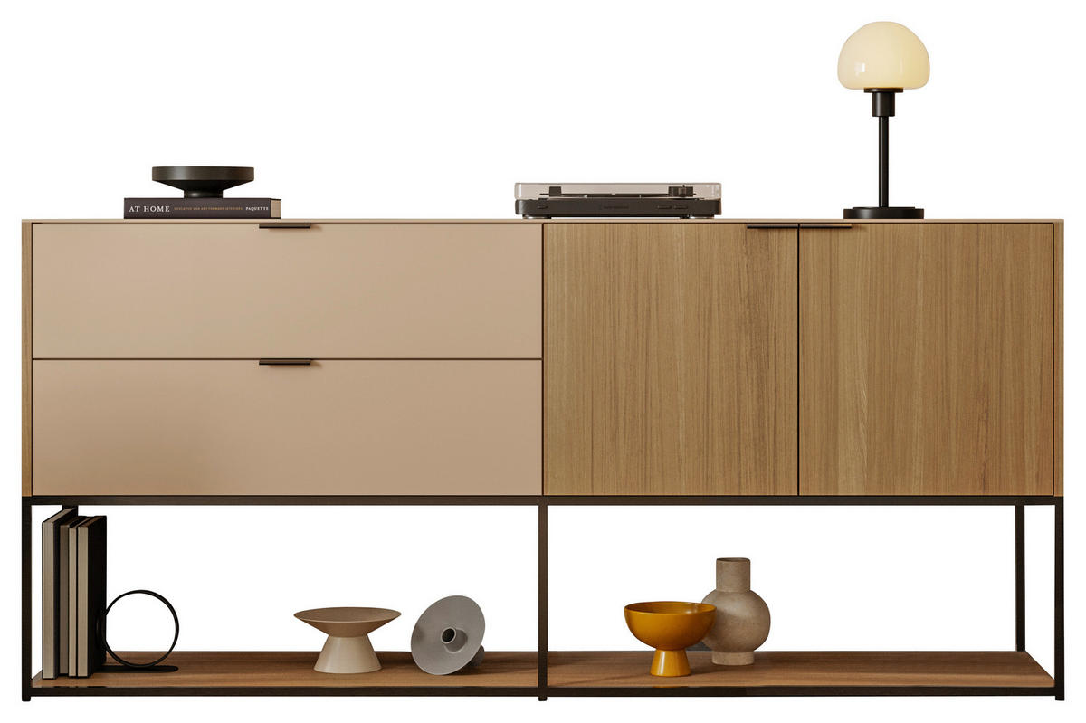 SIDEBOARD Eiche Bianco, Naturfarben  203,8/94,4/47,5 cm  - Eiche Bianco/Schwarz, Natur, Glas/Holz (203,8/94,4/47,5cm) - Walden