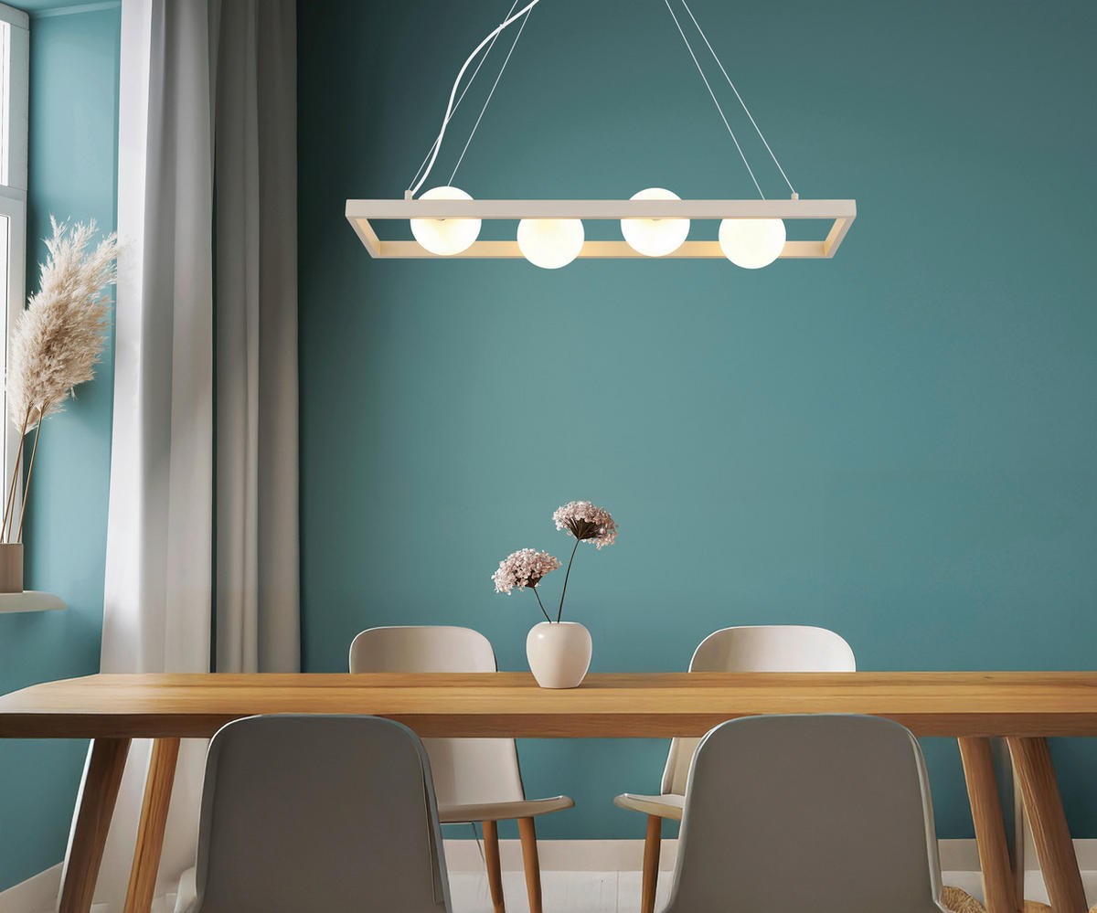 ZÁVĚSNÉ SVÍTIDLO, 84/24/150 cm  - bílá/pískové barvy, Design, kov/sklo (84/24/150cm) - Globo