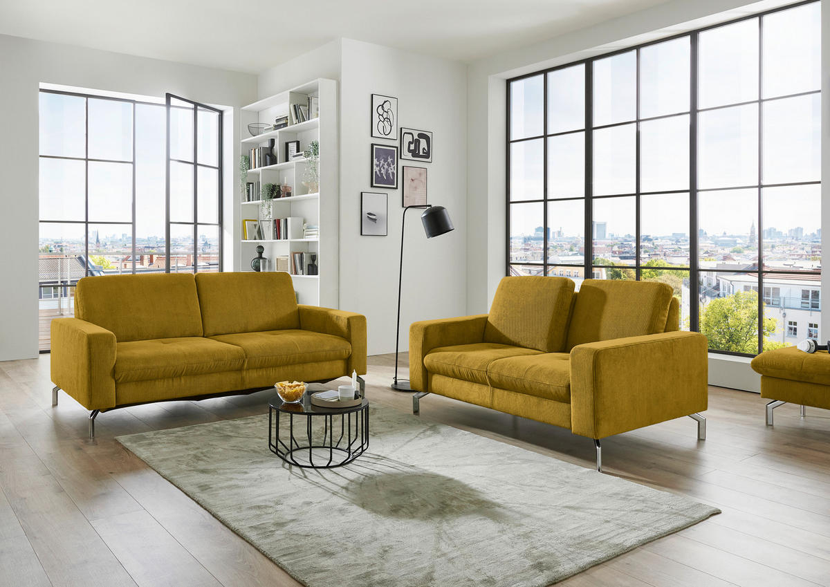 2-SITZER-SOFA  in Feincord Hellgrün  - Chromfarben/Hellgrün, Design, Textil/Metall (142/87/105cm) - Beldomo Style