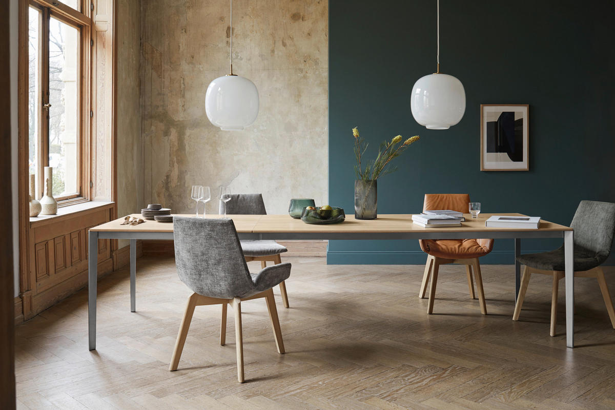 ESSTISCH in Holz, Metall 160-260/100/75 cm  - Eiche Bianco/Edelstahlfarben, Design, Holz/Metall (160-260/100/75cm) - TEAM 7