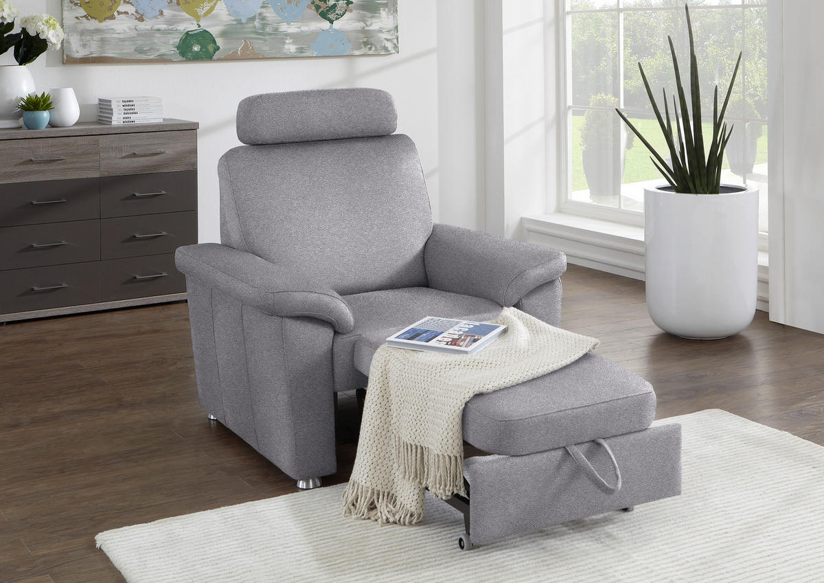 FERNSEHSESSEL in Webstoff Grau  - Silberfarben/Grau, KONVENTIONELL, Textil/Metall (102/91/91-159cm) - Beldomo System