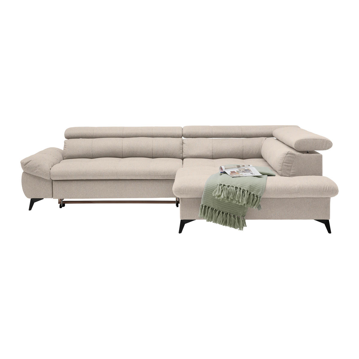 ECKSOFA Chenille Beige  - Beige/Schwarz, Modern, Textil/Metall (296/201cm) - Livetastic