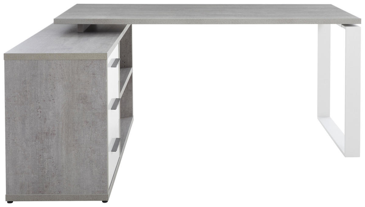 ROHOVÝ PÍSACÍ STÔL, sivá, biela s vysokým leskom, 140/170/75 cm - sivá/biela, Design, kov/kompozitné drevo (140/170/75cm) - Carryhome