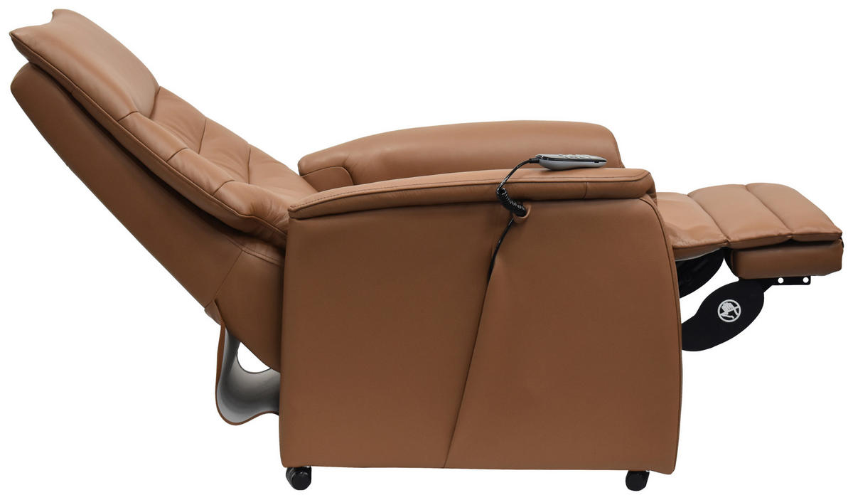 FERNSEHSESSEL  mit Relaxfunktion, Kopfteilverstellung, Aufstehhilfe, Fußteilverstellung Echtleder Lederlook Cognac  - Cognac/Schwarz, Design, Leder/Kunststoff (78.5/87,5-112,5/87,5-161cm) - Cantus