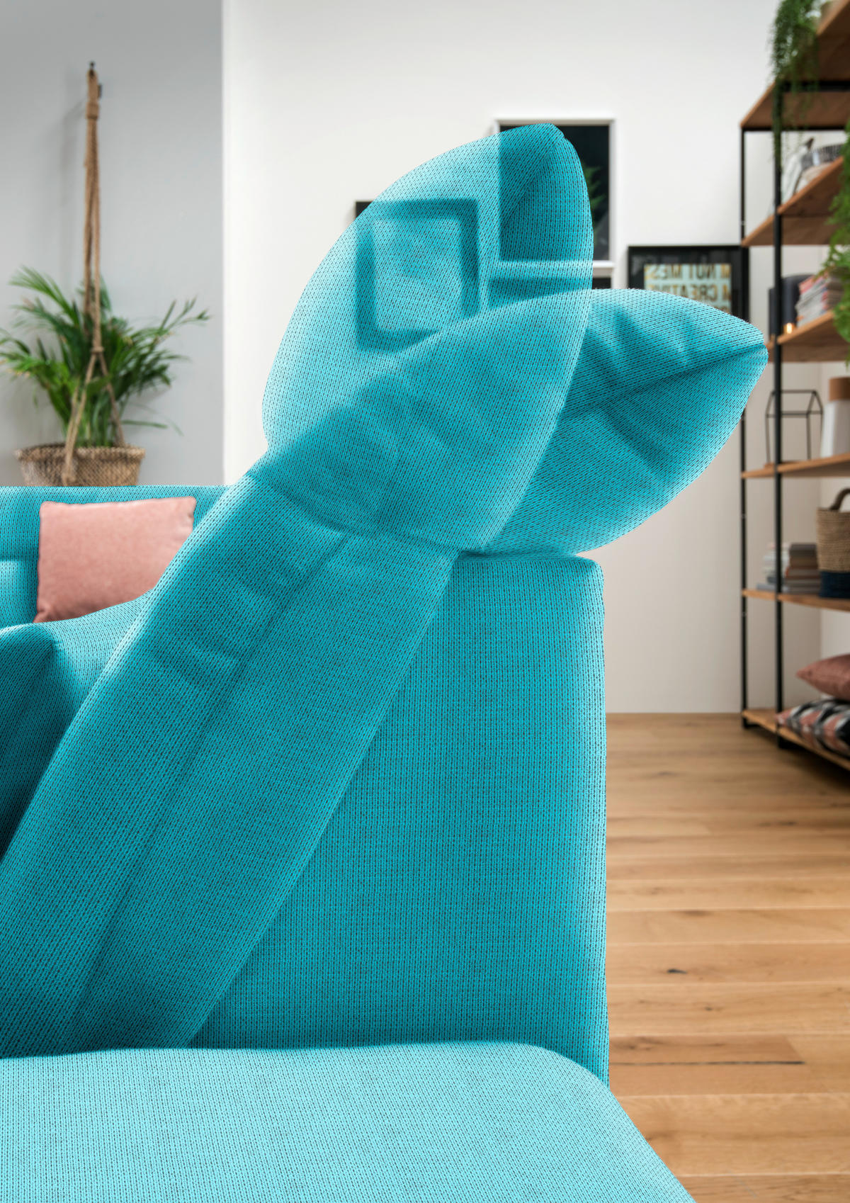 WOHNLANDSCHAFT Mikrofaser Türkis  - Türkis/Chromfarben, Design, Kunststoff/Textil (211/350/204cm) - Xora