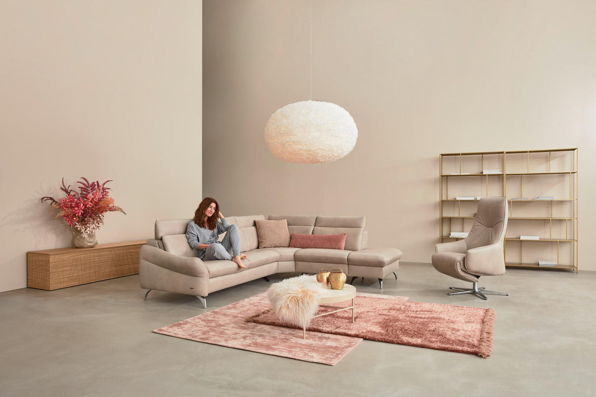 ECKSOFA in Echtleder Creme  - Creme, Design, Leder/Metall (294/242cm) - Himolla Komfortklass