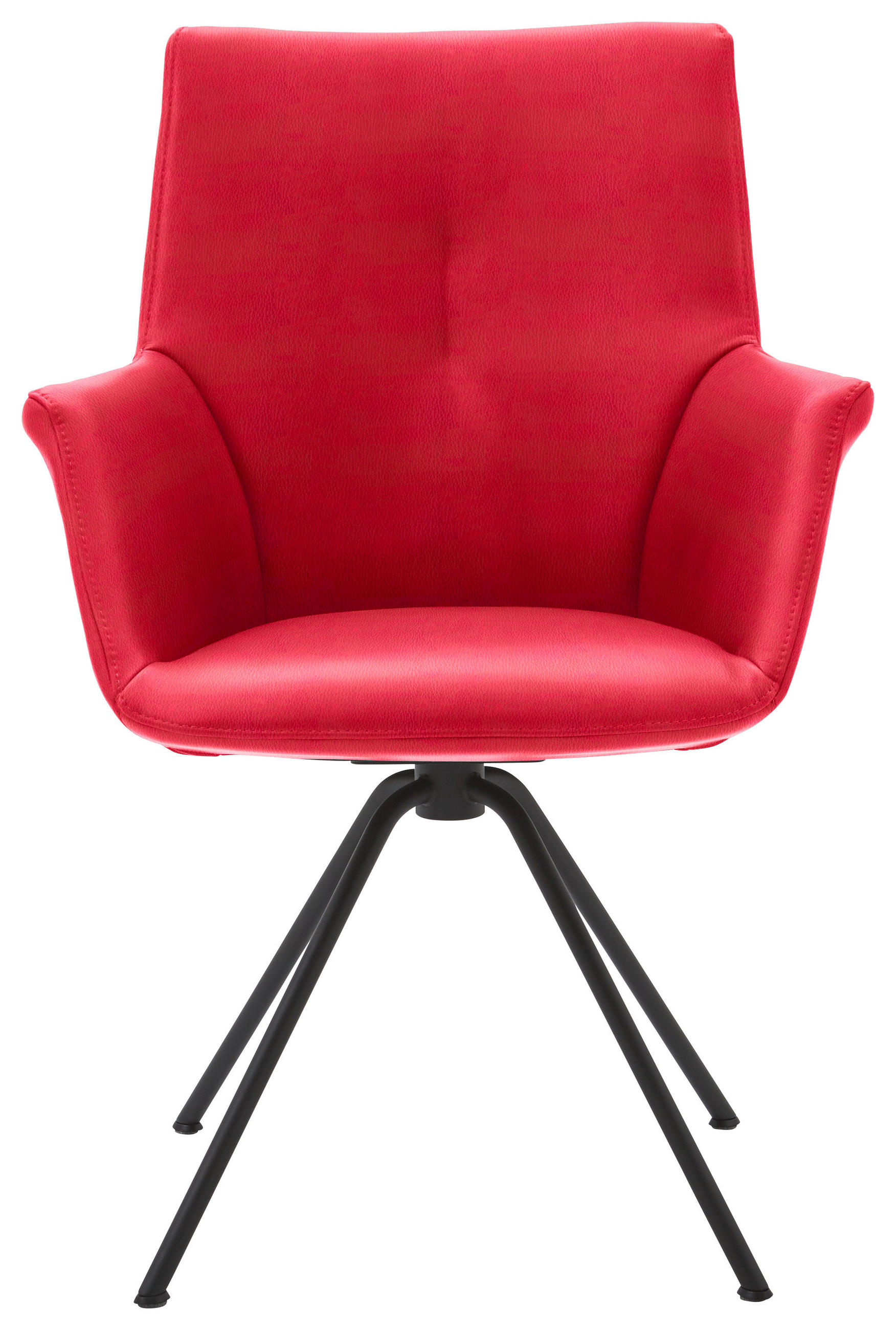 Thumbnail - Dieter Knoll Armlehnstuhl, Rot, Schwarz, Metall, Leder, Echtleder, Semi-Anilinleder, Rundrohr, 60x90x61 cm, Beinauswahl,...