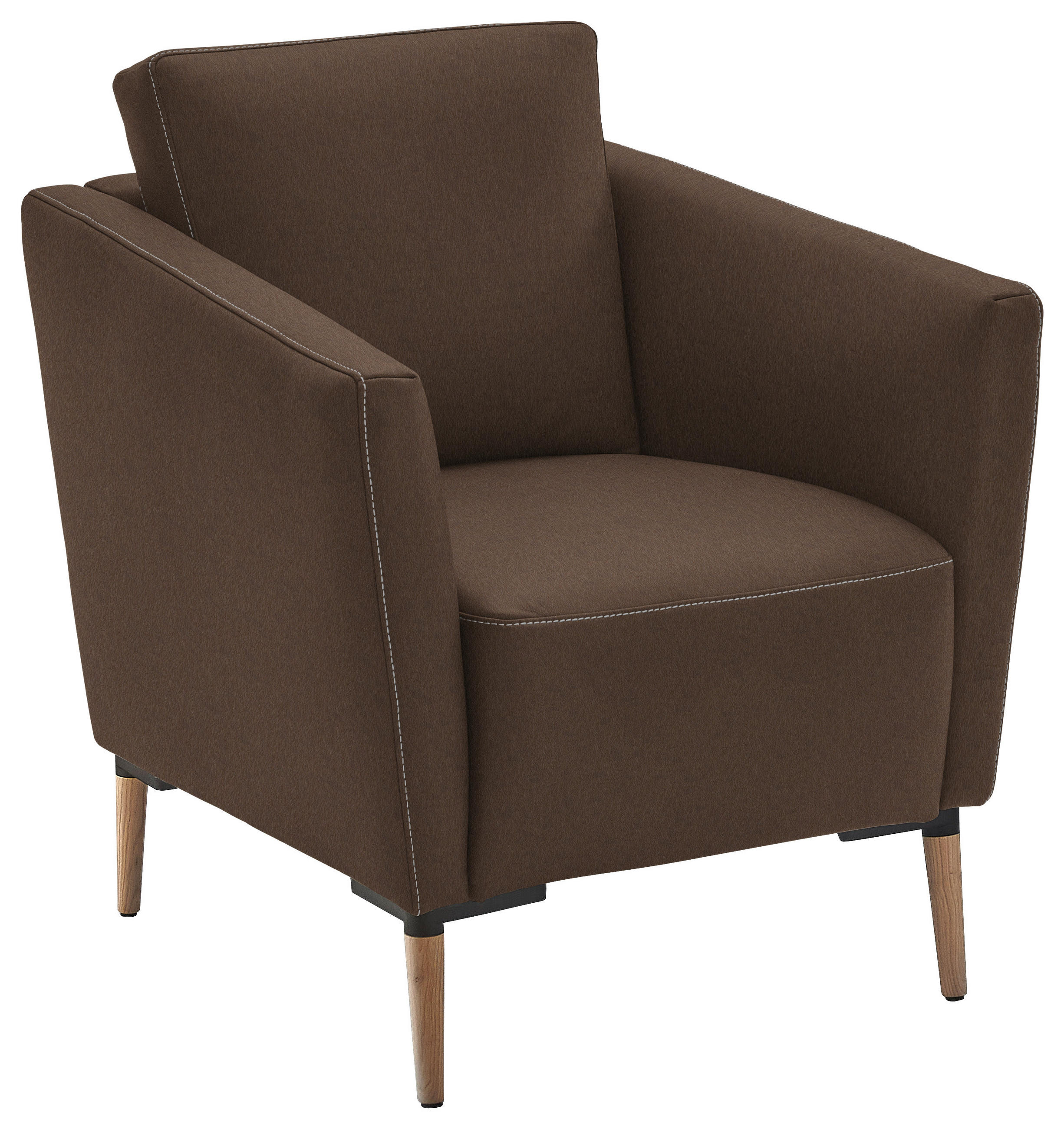 SESSEL Echtleder Braun  - Eichefarben/Beige, Natur, Leder/Holz (75/84/76cm) - Valnatura