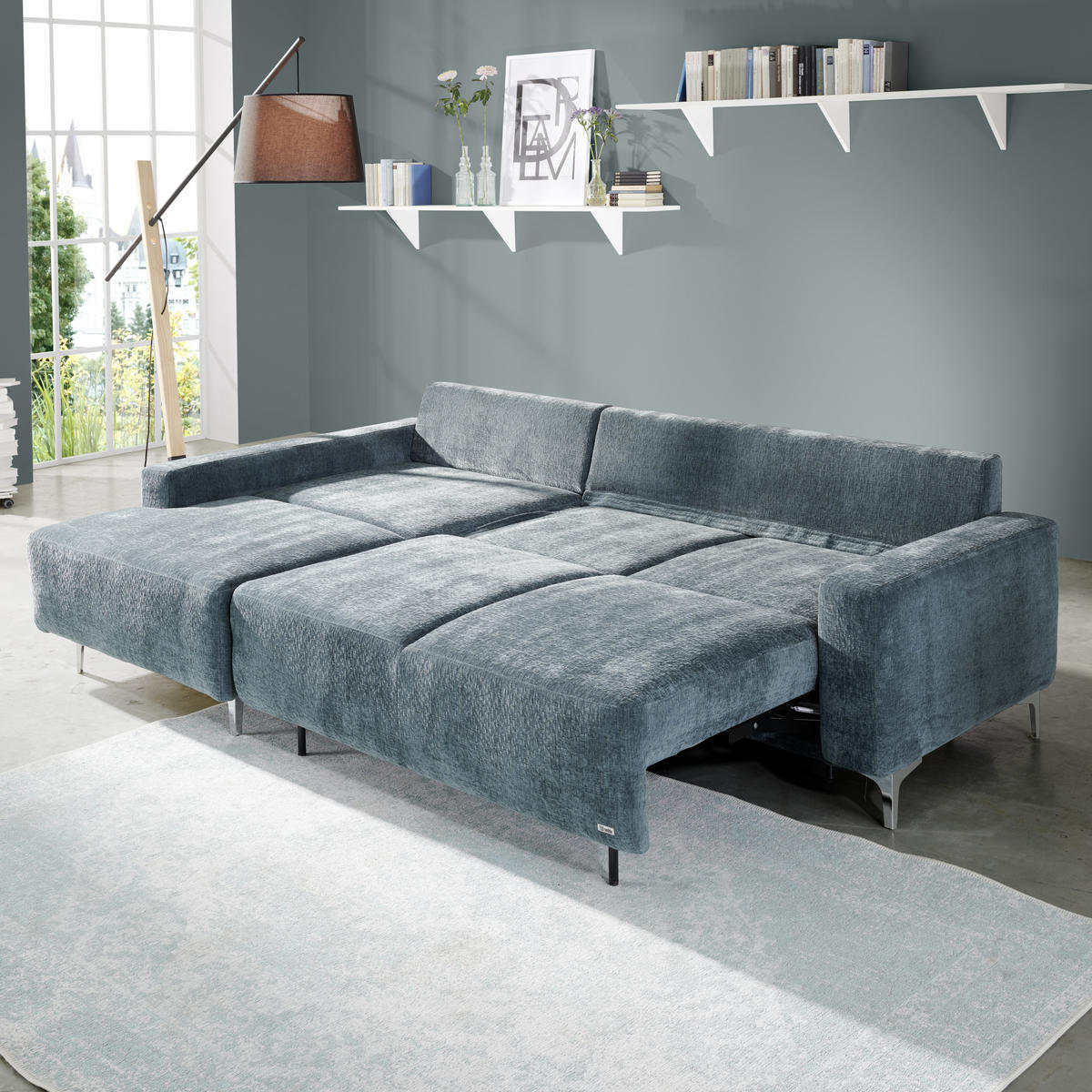 ECKSOFA Dunkelblau Flachgewebe  - Alufarben/Dunkelblau, Design, Textil/Metall (160/248cm) - Sedda